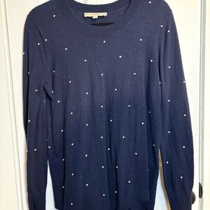 LOFT Dark Blue Knit Top with White Dots